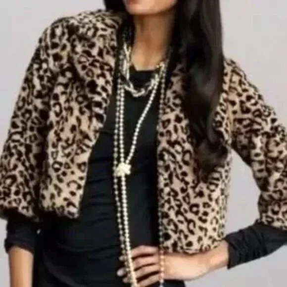 CAbi Vintage 179 Lola Cropped Faux Fur Leopard Print Indie Sleaze Jacket Size M - Picture 6 of 11